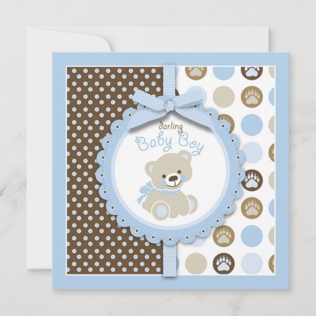 Invitation Carré de l'Baby shower d'invitation de l'ours en p (Devant)