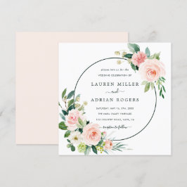 Invitation Carré de Mariage en fleurs roses blanches