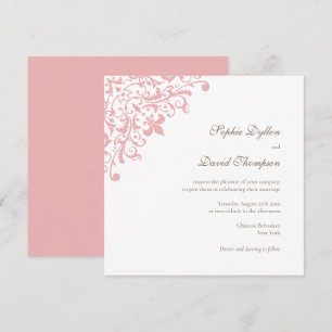 Invitation Carré de motif fleur de lis rose Régence française