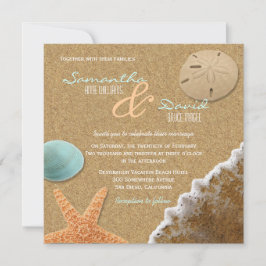 Invitation Carré de plage de sable et de coquillages Faire-pa