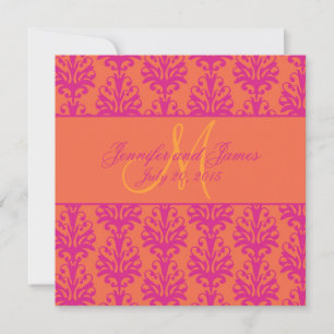 Invitation Carré d'invitation de Fuchsia Orange Mariage damas