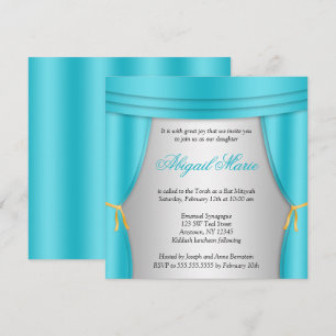 Invitation Carré du Bat mitzvah Turquoise de rideau d'argent 