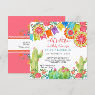 Invitation Carré Fiesta Cactus Baby shower Fille Ventilateur 