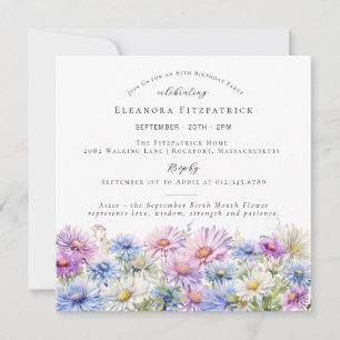 Invitation Carré Fleur du mois de naissance de septembre pour