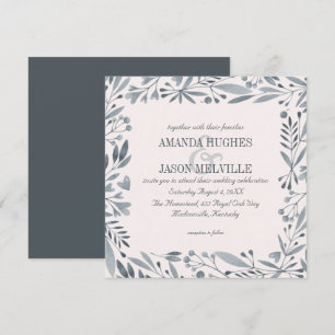 Invitation Carré floral botanique argenté du rose de