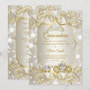 Invitation Carré magique Quinceanera or Beige Argent