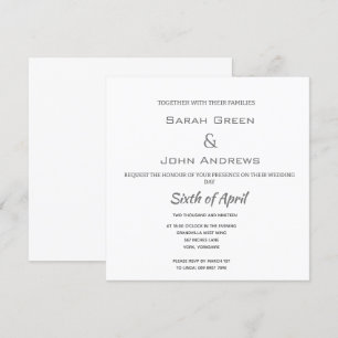 Invitation Carré Mariage blanc simple et élégant
