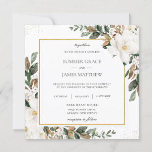 Invitation Carré Mariage chic Magnolia Floral Greenery