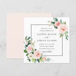 Invitation Carré Mariage de fleurs roses