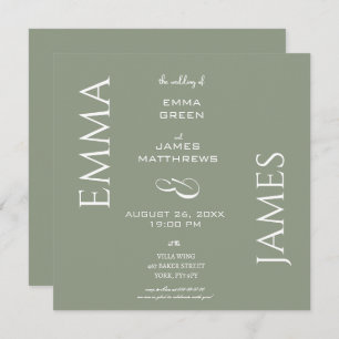 Invitation Carré Mariage élégant Sage vert et blanc