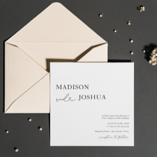 Invitation Carré Moderne Calligraphie cardiaque Mariage