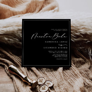 Invitation Carré noir classique officiel Nuestra Boda Mariage