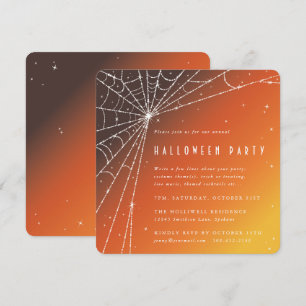Invitation Carré Orange Diamond Spider Web Halloween Party