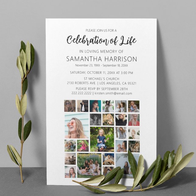 Invitation Carré Photo Collage Funérailles Célébration de la  (Créateur téléchargé)