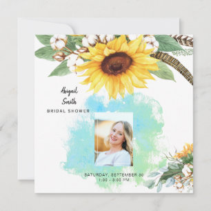 Invitation Carré photo de la nuptiale de tournesol rustique
