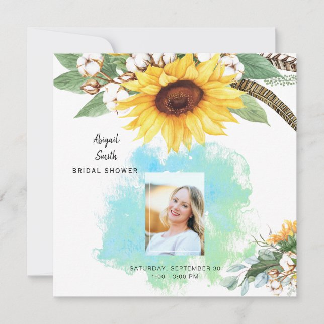 Invitation Carré photo de la nuptiale de tournesol rustique (Devant)