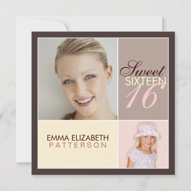 Invitation Carré photo moderne Sweet sixteen d'anniversaire (Devant)