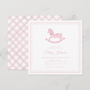 Invitation Carré Rose Rocking Horse Girl Baby shower Invitati