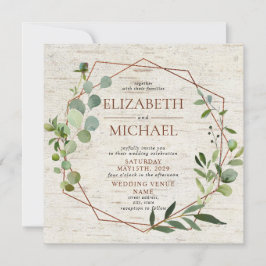 Invitation Carré Rustique Cuivre Mariage géométrique Eucalypt
