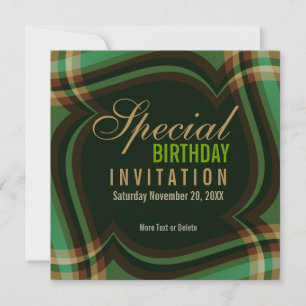 Invitation Carré Tartan Vert Or