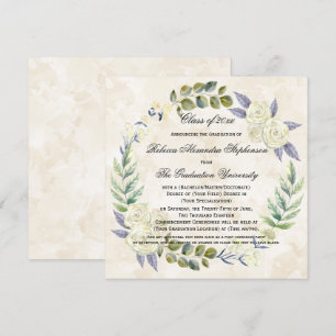 Invitation Carré Watercolor Flower Wreath College Graduation