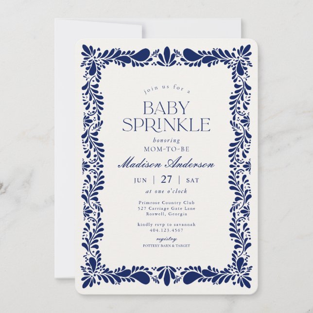 Invitation Carreau de Talavera bleu Fiesta espagnole Baby Sho (Devant)