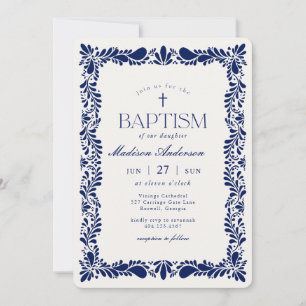 Invitation Carreau de Talavera bleu Fiesta espagnole Baptême