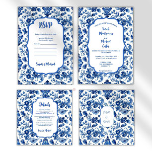 Invitation Carreau floral bleu portugais vintage
