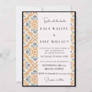 Invitation Carreau italien géométrique orange boho + bordure