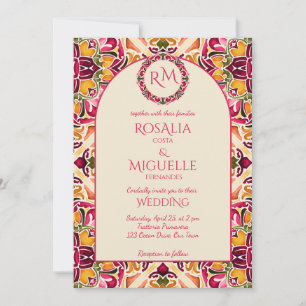 Invitation Carreau rose Talavera azulejo vintage mariage mexi