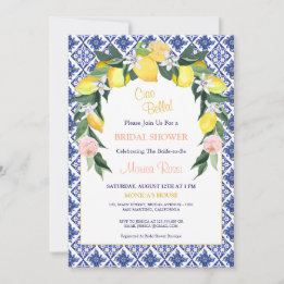 Invitation Carreaux bleu Citrus italien Fête des mariées d'ét