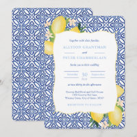 Carreaux bleu italien Aquarelle Lemons Mariage