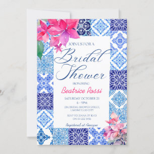 Invitation Carreaux bleus Bougainvillea Amalfi Fête des marié