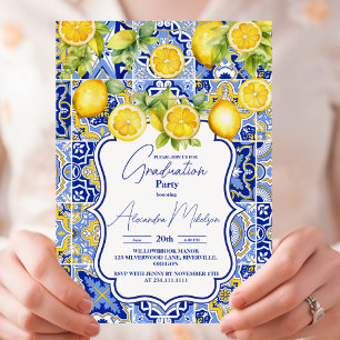 Invitation Carreaux bleus Lemons Graduation