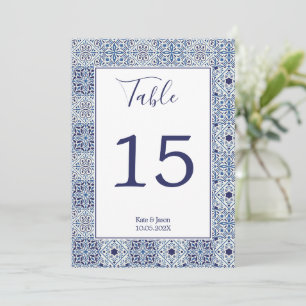Invitation Carreaux bleus mariage personnalisé Numéro de tabl