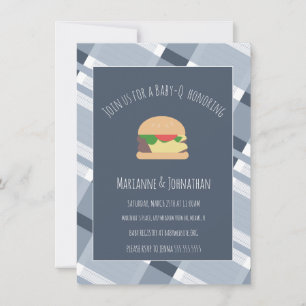 Invitation carreaux bleus pour Baby Shower BBQ dan