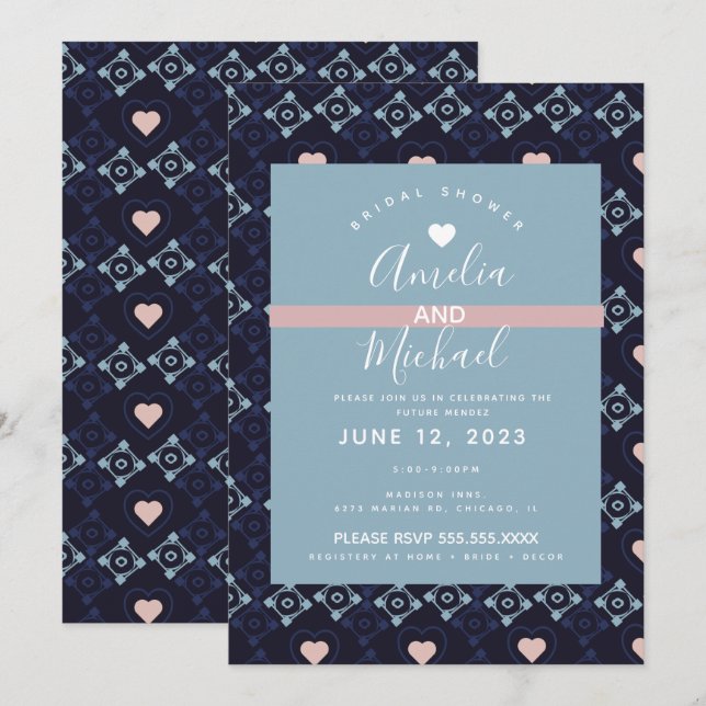 Invitation Carreaux d'amour romantique nuptiale méditerranéen (Devant / Derrière)