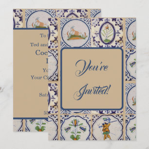 Invitation Carreaux de Delft hollandais vintage Art de la pot