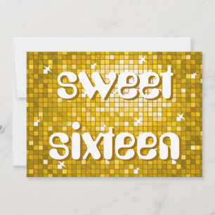 Invitation Carreaux de disco "Or" "sweet sixteen" texte d'amé