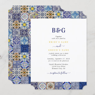 Invitation Carreaux de mariage à motif portugais méditerranée