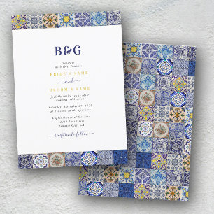 Invitation Carreaux de mariage à motif portugais méditerranée