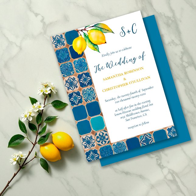 Invitation Carreaux italiens Citron Mariage méditerranéen (Créateur téléchargé)