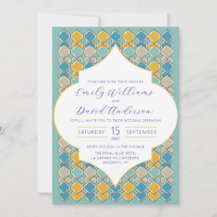 Invitation Carreaux marocains Code QR bleu or