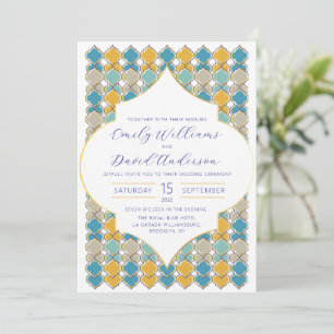 Invitation Carreaux minimaux marocains Code QR doré bleu