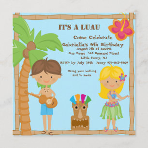 Invitation carrée d'anniversaire de Luau de fille