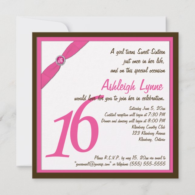 Invitation carrée de sweet sixteen de rose et de (Devant)
