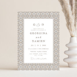 Invitation Carrelage beige méditerranéen & Photo Mariage élég
