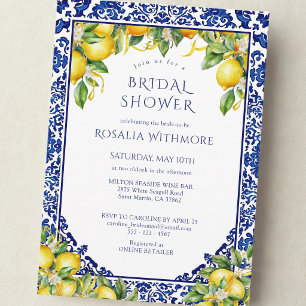 Invitation Carrelage Bleu Citron Mariage Méditerranéen