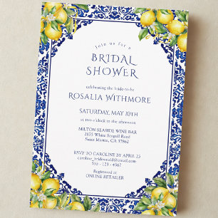 Invitation Carrelage Bleu Citron Mariage Méditerranéen