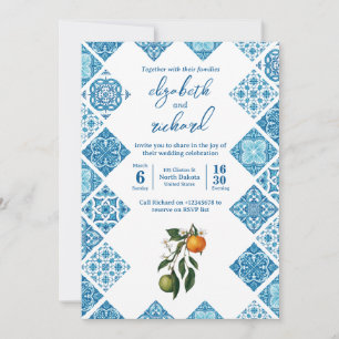 Invitation Carrelage Bleu Citron Méditerranéen Moderne pour M